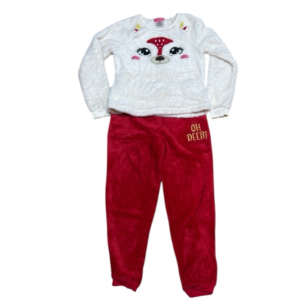 Saint Eve Kids XL 14/16 Reindeer Pajama Set Red White Christmas Holiday PJs